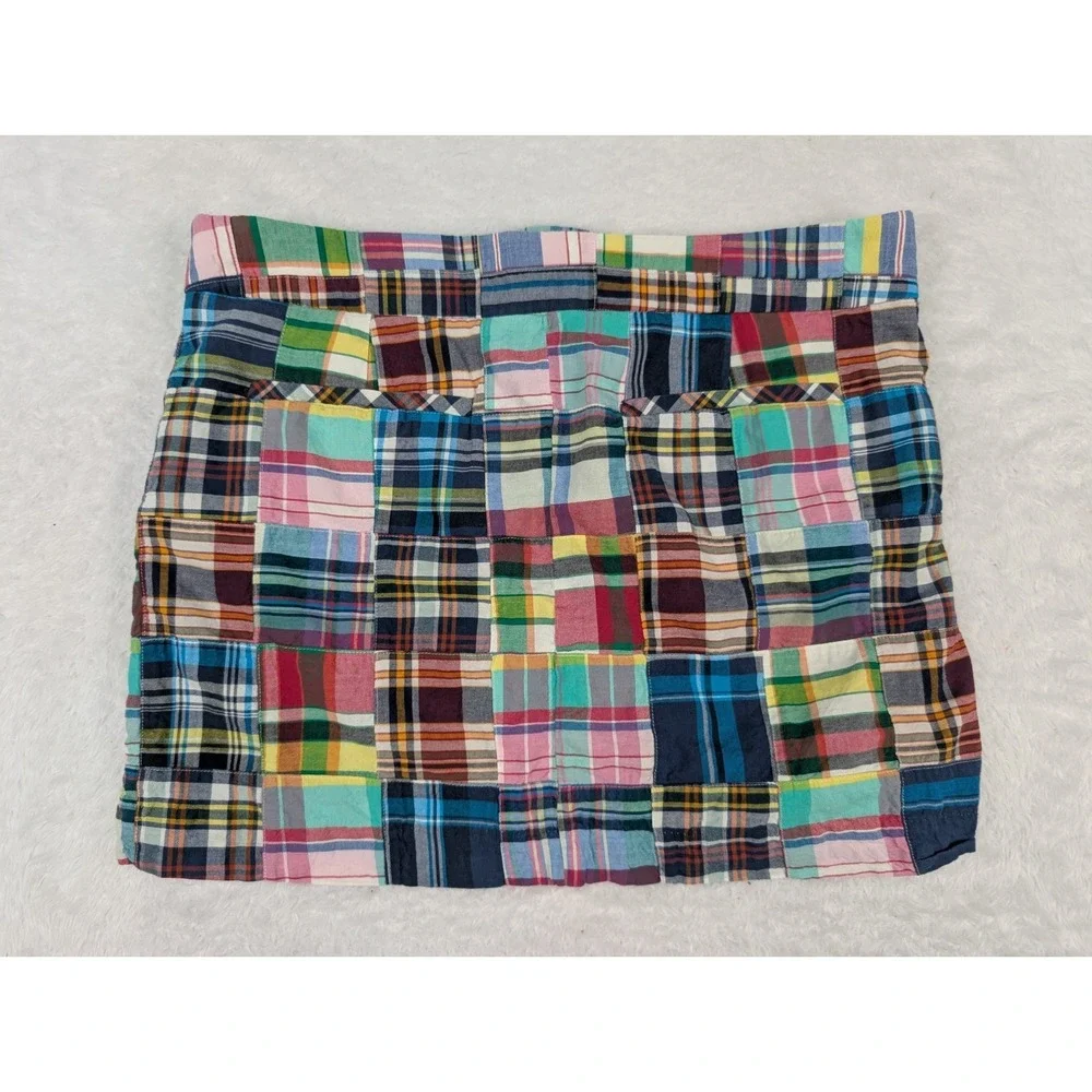 J.Crew Mini Skirt 12 Patchwork Plaid Madras Navy Multicolor Cotton Pocket - Picture 10 of 10